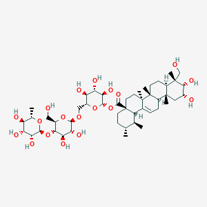 [(2S,3R,4S,5S,6R)-6-[[(2R,3R,4R,5S,6R)-3,4-dihydroxy-6-(hydroxymethyl)-5-[(2S,3R,4R,5R,6S)-3,4,5-trihydroxy-6-methyloxan-2-yl]oxyoxan-2-yl]oxymethyl]-3,4,5-trihydroxyoxan-2-yl] (1S,2R,4aS,6aR,6aS,6bR,8aR,9R,10S,11R,12aR,14bS)-10,11-dihydroxy-9-(hydroxymethyl)-1,2,6a,6b,9,12a-hexamethyl-2,3,4,5,6,6a,7,8,8a,10,11,12,13,14b-tetradecahydro-1H-picene-4a-carboxylate