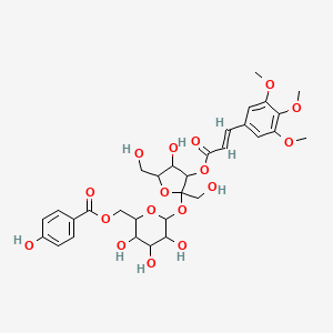 molecular formula C31H38O17 B10799217 [3,4,5-trihydroxy-6-[4-hydroxy-2,5-bis(hydroxymethyl)-3-[(E)-3-(3,4,5-trimethoxyphenyl)prop-2-enoyl]oxyoxolan-2-yl]oxyoxan-2-yl]methyl 4-hydroxybenzoate 