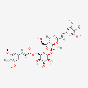 molecular formula C34H42O19 B10799220 [(2S,3R,4R,5S,6S)-3,4,5-trihydroxy-6-[(2R,3R,4S,5S)-4-hydroxy-3-[(E)-3-(4-hydroxy-3,5-dimethoxyphenyl)prop-2-enoyl]oxy-2,5-bis(hydroxymethyl)oxolan-2-yl]oxyoxan-2-yl]methyl (E)-3-(4-hydroxy-3,5-dimethoxyphenyl)prop-2-enoate 