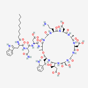 molecular formula C72H101N17O26 B10799291 decanoyl-Trp-Asn-Asp-DL-xiThr(1)-Gly-Orn-Asp-D-Ala-Asp-Gly-D-Ser-DL-Glu(3R-Me)-Asp(Ph(2-NH2))-(1) 