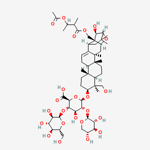 molecular formula C54H84O23 B10799516 (2S,3S,4S,5R,6R)-6-[[(1R,3S,4R,7R,8S,9S,12R,13R,17S,20S,21R,22S)-22-[(3-acetyloxy-2-methylbutanoyl)oxymethyl]-21-hydroxy-8-(hydroxymethyl)-3,4,8,12,19,19-hexamethyl-23-oxahexacyclo[18.2.1.03,16.04,13.07,12.017,22]tricos-15-en-9-yl]oxy]-4-hydroxy-3-[(2R,3R,4S,5S,6R)-3,4,5-trihydroxy-6-(hydroxymethyl)oxan-2-yl]oxy-5-[(2S,3R,4S,5R)-3,4,5-trihydroxyoxan-2-yl]oxyoxane-2-carboxylic acid 