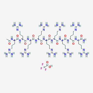 (2R)-2-[[(2R)-2-[[(2R)-2-[[(2R)-2-[[(2R)-2-[[(2R)-2-[[(2R)-2-[[(2R)-2-[[(2R)-2-acetamido-5-(diaminomethylideneamino)pentanoyl]amino]-5-(diaminomethylideneamino)pentanoyl]amino]-5-(diaminomethylideneamino)pentanoyl]amino]-5-(diaminomethylideneamino)pentanoyl]amino]-5-(diaminomethylideneamino)pentanoyl]amino]-5-(diaminomethylideneamino)pentanoyl]amino]-5-(diaminomethylideneamino)pentanoyl]amino]-5-(diaminomethylideneamino)pentanoyl]amino]-5-(diaminomethylideneamino)pentanamide;2,2,2-trifluoroacetic acid