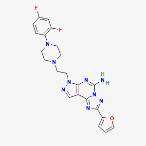 molecular formula C22H21F2N9O B10799590 10-[2-[4-(2,4-difluorophenyl)piperazin-1-yl]ethyl]-4-(furan-2-yl)-3,5,6,8,10,11-hexazatricyclo[7.3.0.02,6]dodeca-1(9),2,4,7,11-pentaen-7-amine 