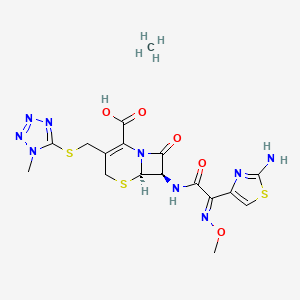 molecular formula C17H21N9O5S3 B10799892 (6R,7R)-7-[[(2E)-2-(2-amino-1,3-thiazol-4-yl)-2-methoxyiminoacetyl]amino]-3-[(1-methyltetrazol-5-yl)sulfanylmethyl]-8-oxo-5-thia-1-azabicyclo[4.2.0]oct-2-ene-2-carboxylic acid;methane 