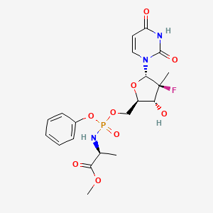 molecular formula C20H25FN3O9P B10799905 methyl (2S)-2-[[[(2R,3R,4S,5S)-5-(2,4-dioxopyrimidin-1-yl)-4-fluoro-3-hydroxy-4-methyloxolan-2-yl]methoxy-phenoxyphosphoryl]amino]propanoate 