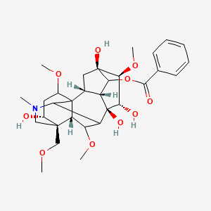 molecular formula C31H43NO10 B10799907 [(2R,3R,5R,6S,7S,8R,13R,14R,16S,17S,18R)-5,7,8,14-tetrahydroxy-6,16,18-trimethoxy-13-(methoxymethyl)-11-methyl-11-azahexacyclo[7.7.2.12,5.01,10.03,8.013,17]nonadecan-4-yl] benzoate CAS No. 63238-67-5