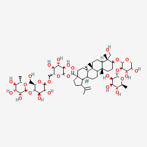 molecular formula C59H96O26 B10799965 [(2S,3R,4S,5S,6R)-6-[[(2R,3R,4R,5S,6R)-3,4-dihydroxy-6-(hydroxymethyl)-5-[(2S,3R,4R,5R,6S)-3,4,5-trihydroxy-6-methyloxan-2-yl]oxyoxan-2-yl]oxymethyl]-3,4,5-trihydroxyoxan-2-yl] (5aR,5bR,7aR,8R,9S,11aR,11bR,13aR,13bR)-9-[(3R,4S,5S)-4,5-dihydroxy-3-[(2S,3R,4R,5R,6S)-3,4,5-trihydroxy-6-methyloxan-2-yl]oxyoxan-2-yl]oxy-8-(hydroxymethyl)-5a,5b,8,11a-tetramethyl-1-prop-1-en-2-yl-1,2,3,4,5,6,7,7a,9,10,11,11b,12,13,13a,13b-hexadecahydrocyclopenta[a]chrysene-3a-carboxylate 