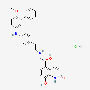 molecular formula C32H32ClN3O4 B10800058 8-hydroxy-5-[(1R)-1-hydroxy-2-[2-[4-(4-methoxy-3-phenylanilino)phenyl]ethylamino]ethyl]-1H-quinolin-2-one;hydrochloride 