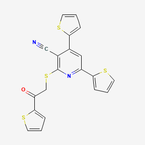 molecular formula C20H12N2OS4 B10800069 2-((2-Oxo-2-(thiophen-2-yl)ethyl)thio)-4,6-di(thiophen-2-yl)nicotinonitrile 