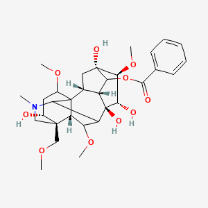 molecular formula C31H43NO10 B10800161 [(2R,3R,5S,6S,7S,8R,13R,14R,16S,17S,18R)-5,7,8,14-tetrahydroxy-6,16,18-trimethoxy-13-(methoxymethyl)-11-methyl-11-azahexacyclo[7.7.2.12,5.01,10.03,8.013,17]nonadecan-4-yl] benzoate 