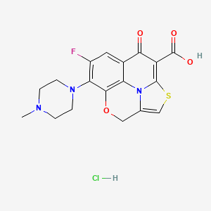 6-fluoro-5-(4-methylpiperazin-1-yl)-9-oxo-3-oxa-12-thia-14-azatetracyclo[6.5.2.04,15.011,14]pentadeca-1(13),4(15),5,7,10-pentaene-10-carboxylic acid;hydrochloride