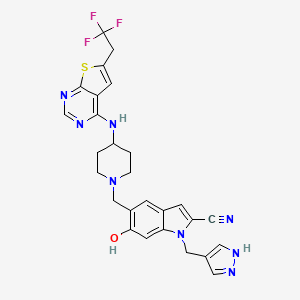 molecular formula C27H25F3N8OS B10800187 6-hydroxy-1-(1H-pyrazol-4-ylmethyl)-5-[[4-[[6-(2,2,2-trifluoroethyl)thieno[2,3-d]pyrimidin-4-yl]amino]piperidin-1-yl]methyl]indole-2-carbonitrile 