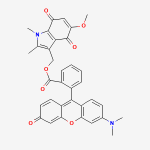 molecular formula C34H28N2O7 B10800199 (5-methoxy-1,2-dimethyl-4,7-dioxoindol-3-yl)methyl 2-[3-(dimethylamino)-6-oxoxanthen-9-yl]benzoate 