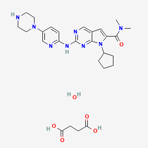 molecular formula C27H38N8O6 B10800328 butanedioic acid;7-cyclopentyl-N,N-dimethyl-2-[(5-piperazin-1-ylpyridin-2-yl)amino]pyrrolo[2,3-d]pyrimidine-6-carboxamide;hydrate 