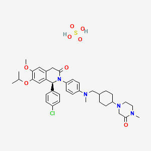 molecular formula C38H49ClN4O8S B10800342 (1S)-1-(4-chlorophenyl)-6-methoxy-2-[4-[methyl-[[4-(4-methyl-3-oxopiperazin-1-yl)cyclohexyl]methyl]amino]phenyl]-7-propan-2-yloxy-1,4-dihydroisoquinolin-3-one;sulfuric acid 