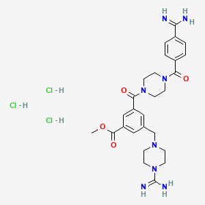 molecular formula C27H37Cl3N8O4 B10800388 methyl 3-[4-(4-carbamimidoylbenzoyl)piperazine-1-carbonyl]-5-[(4-carbamimidoylpiperazin-1-yl)methyl]benzoate;trihydrochloride 