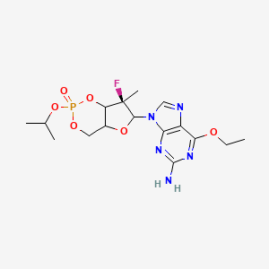 molecular formula C16H23FN5O6P B10800401 6-ethoxy-9-[(7R)-7-fluoro-7-methyl-2-oxo-2-propan-2-yloxy-4,4a,6,7a-tetrahydrofuro[3,2-d][1,3,2]dioxaphosphinin-6-yl]purin-2-amine 