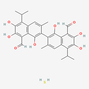 molecular formula C30H32O8S B10800505 7-(8-Formyl-1,6,7-trihydroxy-3-methyl-5-propan-2-ylnaphthalen-2-yl)-2,3,8-trihydroxy-6-methyl-4-propan-2-ylnaphthalene-1-carbaldehyde;sulfane 