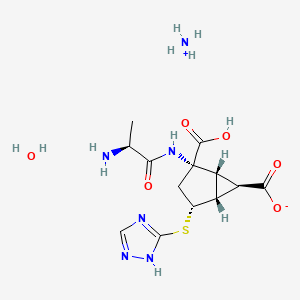 molecular formula C13H22N6O6S B10800650 Ammonium (1R,2S,4R,5R,6R)-4-((1H-1,2,4-triazol-5-yl)thio)-2-((S)-2-aminopropanamido)-2-carboxybicyclo[3.1.0]hexane-6-carboxylate hydrate 