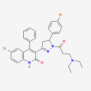 6-bromo-3-[3-(4-bromophenyl)-2-[3-(diethylamino)propanoyl]-3,4-dihydropyrazol-5-yl]-4-phenyl-1H-quinolin-2-one