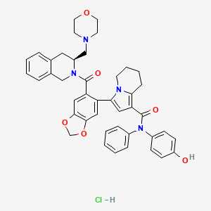 molecular formula C43H43ClN4O6 B10800700 N-(4-hydroxyphenyl)-3-[6-[(3S)-3-(morpholin-4-ylmethyl)-3,4-dihydro-1H-isoquinoline-2-carbonyl]-1,3-benzodioxol-5-yl]-N-phenyl-5,6,7,8-tetrahydroindolizine-1-carboxamide;hydrochloride 