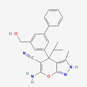 molecular formula C24H24N4O2 B10800731 6-amino-4-[3-(hydroxymethyl)-5-phenylphenyl]-3-methyl-4-propan-2-yl-2H-pyrano[2,3-c]pyrazole-5-carbonitrile 