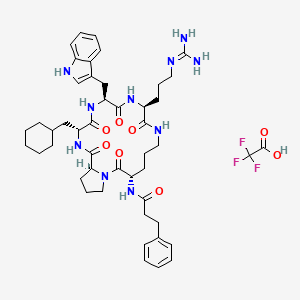 N-[(3S,9S,12S,15R,18S)-15-(cyclohexylmethyl)-9-[3-(diaminomethylideneamino)propyl]-12-(1H-indol-3-ylmethyl)-2,8,11,14,17-pentaoxo-1,7,10,13,16-pentazabicyclo[16.3.0]henicosan-3-yl]-3-phenylpropanamide;2,2,2-trifluoroacetic acid