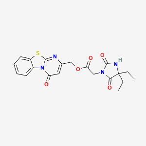 (4-Oxo-4H-benzo[4,5]thiazolo[3,2-a]pyrimidin-2-yl)methyl 2-(4,4-diethyl-2,5-dioxoimidazolidin-1-yl)acetate