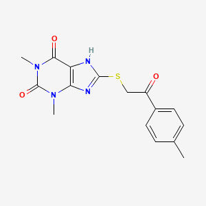 molecular formula C16H16N4O3S B10801454 1,3-Dimethyl-8-((2-oxo-2-(p-tolyl)ethyl)thio)-3,9-dihydro-1H-purine-2,6-dione 