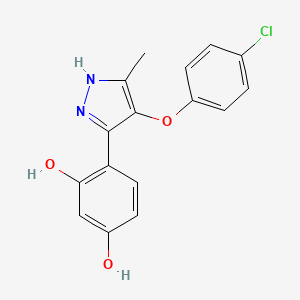 molecular formula C16H13ClN2O3 B10801531 4-[4-(4-chlorophenoxy)-3-methyl-1H-pyrazol-5-yl]benzene-1,3-diol 