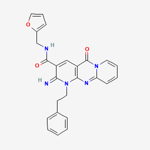 N-(furan-2-ylmethyl)-6-imino-2-oxo-7-(2-phenylethyl)-1,7,9-triazatricyclo[8.4.0.03,8]tetradeca-3(8),4,9,11,13-pentaene-5-carboxamide