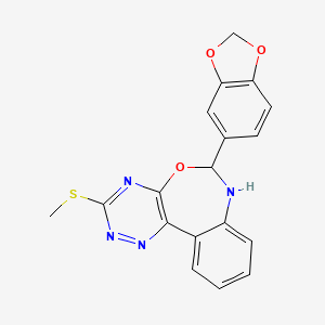 molecular formula C18H14N4O3S B10801650 6-(1,3-Benzodioxol-5-yl)-3-(methylsulfanyl)-6,7-dihydro[1,2,4]triazino[5,6-d][3,1]benzoxazepine 