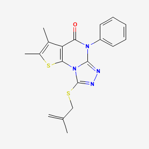 4,5-dimethyl-12-(2-methylprop-2-enylsulfanyl)-8-phenyl-3-thia-1,8,10,11-tetrazatricyclo[7.3.0.02,6]dodeca-2(6),4,9,11-tetraen-7-one