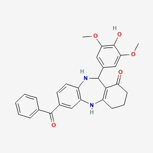 molecular formula C28H26N2O5 B10801961 11-(4-hydroxy-3,5-dimethoxyphenyl)-7-(phenylcarbonyl)-2,3,4,5,10,11-hexahydro-1H-dibenzo[b,e][1,4]diazepin-1-one 