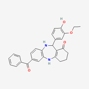 molecular formula C28H26N2O4 B10801985 2-Benzoyl-6-(3-ethoxy-4-hydroxyphenyl)-5,6,8,9,10,11-hexahydrobenzo[b][1,4]benzodiazepin-7-one 