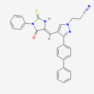 3-[4-[(Z)-(5-oxo-1-phenyl-2-sulfanylideneimidazolidin-4-ylidene)methyl]-3-(4-phenylphenyl)pyrazol-1-yl]propanenitrile