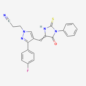 molecular formula C22H16FN5OS B10802168 3-[3-(4-Fluorophenyl)-4-[(5-oxo-1-phenyl-2-sulfanylideneimidazolidin-4-ylidene)methyl]pyrazol-1-yl]propanenitrile 