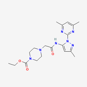 Ethyl 4-[2-[[2-(4,6-dimethylpyrimidin-2-yl)-5-methylpyrazol-3-yl]amino]-2-oxoethyl]piperazine-1-carboxylate