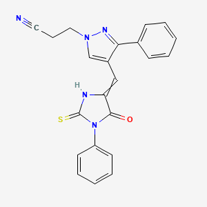 molecular formula C22H17N5OS B10802220 3-[4-[(5-Oxo-1-phenyl-2-sulfanylideneimidazolidin-4-ylidene)methyl]-3-phenylpyrazol-1-yl]propanenitrile 