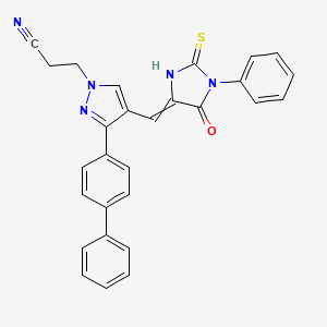 3-[4-[(5-Oxo-1-phenyl-2-sulfanylideneimidazolidin-4-ylidene)methyl]-3-(4-phenylphenyl)pyrazol-1-yl]propanenitrile