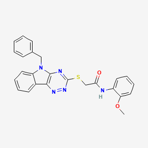 molecular formula C25H21N5O2S B10802332 2-((5-Benzyl-5H-[1,2,4]triazino[5,6-b]indol-3-yl)thio)-N-(2-methoxyphenyl)acetamide 