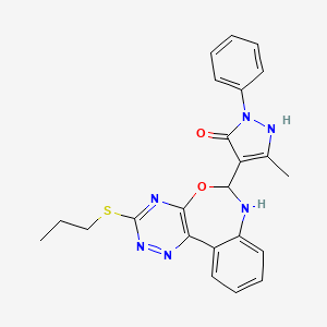 molecular formula C23H22N6O2S B10802472 3-methyl-1-phenyl-4-[3-(propylsulfanyl)-6,7-dihydro[1,2,4]triazino[5,6-d][3,1]benzoxazepin-6-yl]-1H-pyrazol-5-ol 