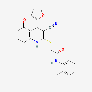 molecular formula C25H25N3O3S B10802641 2-((3-cyano-4-(furan-2-yl)-5-oxo-1,4,5,6,7,8-hexahydroquinolin-2-yl)thio)-N-(2-ethyl-6-methylphenyl)acetamide 