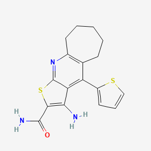 3-Amino-4-thiophen-2-yl-6,7,8,9-tetrahydro-5H-1-thia-10-aza-cyclohepta[f]indene-2-carboxylic acid amide