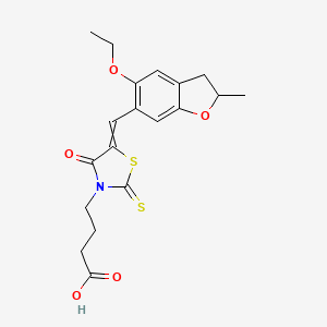 molecular formula C19H21NO5S2 B10802696 4-[5-[(5-Ethoxy-2-methyl-2,3-dihydro-1-benzofuran-6-yl)methylidene]-4-oxo-2-sulfanylidene-1,3-thiazolidin-3-yl]butanoic acid 