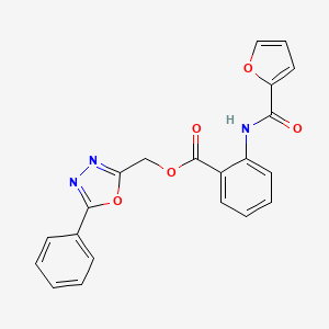 molecular formula C21H15N3O5 B10802879 (5-Phenyl-1,3,4-oxadiazol-2-yl)methyl 2-(furan-2-carboxamido)benzoate 