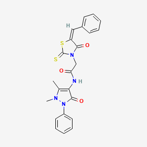 2-[(5E)-5-benzylidene-4-oxo-2-sulfanylidene-1,3-thiazolidin-3-yl]-N-(1,5-dimethyl-3-oxo-2-phenylpyrazol-4-yl)acetamide