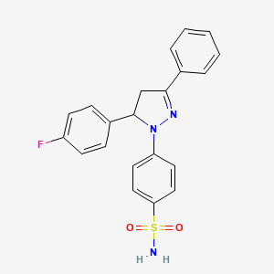 molecular formula C21H18FN3O2S B10803045 4-[3-(4-Fluorophenyl)-5-phenyl-3,4-dihydropyrazol-2-yl]benzenesulfonamide 