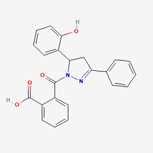 molecular formula C23H18N2O4 B10803074 2-(5-(2-Hydroxyphenyl)-3-phenyl-4,5-dihydro-1H-pyrazole-1-carbonyl)benzoic acid 