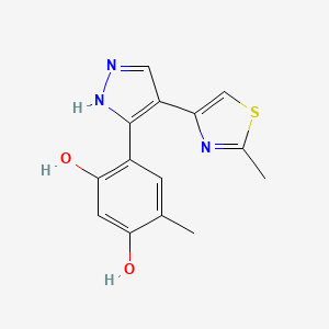 molecular formula C14H13N3O2S B10803222 4-Methyl-6-(4-(2-methylthiazol-4-yl)-1h-pyrazol-3-yl)benzene-1,3-diol 